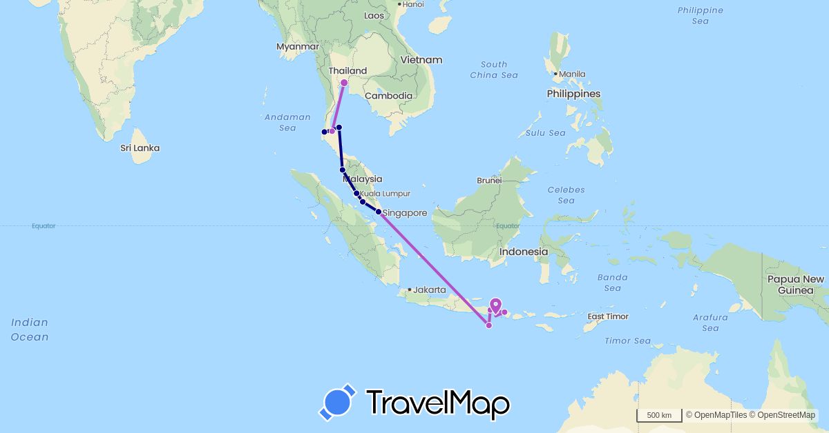 TravelMap itinerary: driving, train in Indonesia, Malaysia, Singapore, Thailand (Asia)